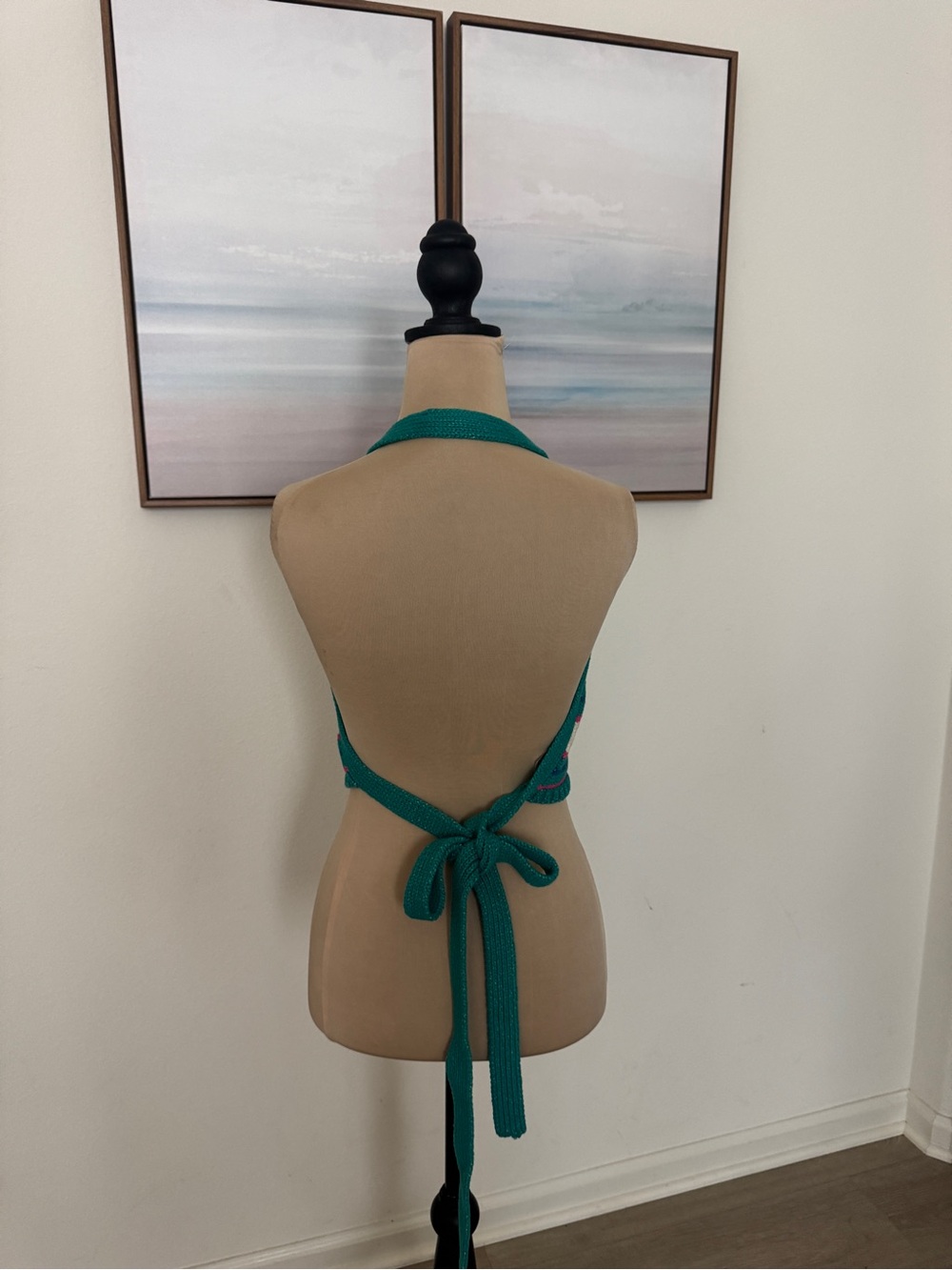 Zara Teal, Cream & Pink Striped Knit Halter Top - Picture 4 of 9